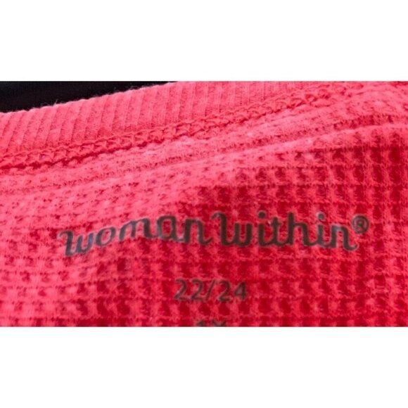 Woman Within +22/24 Autumn Blaze Button Neckline Waffle Knit Long Sleeve Top - Picture 5 of 5